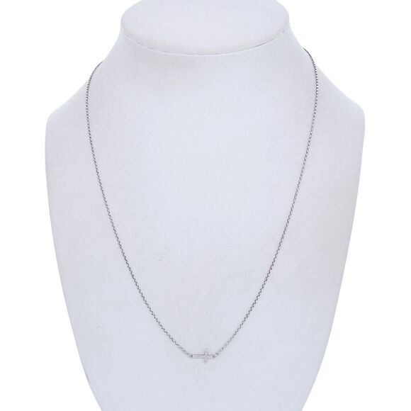 Vintage Italian Sterling 925 Silver Sideways Cross Necklace 19" - Picture 1 of 4